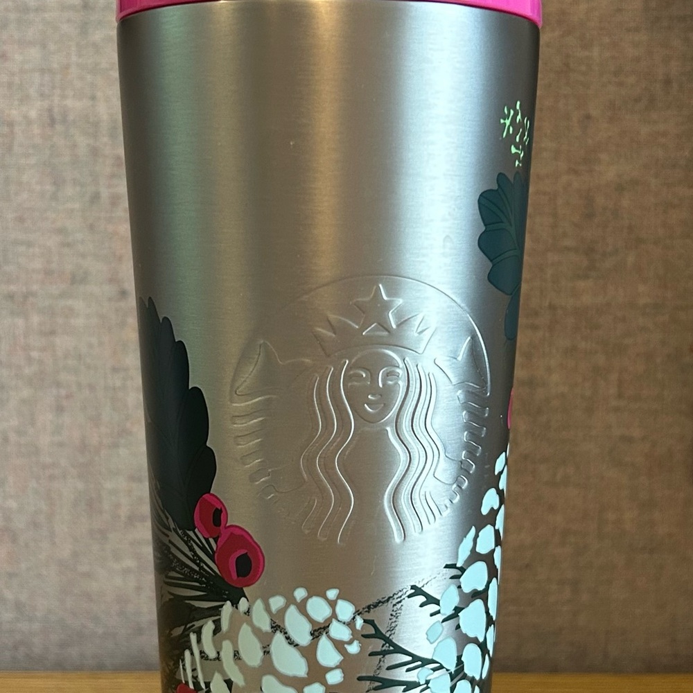 Starbucks Pink and Black Floral Tumbler